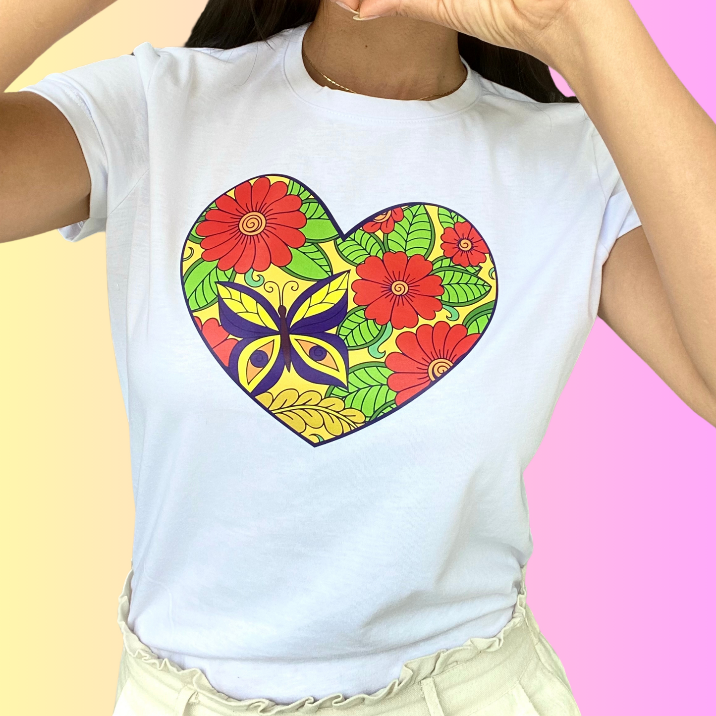 Camiseta algodón corazón mariposas