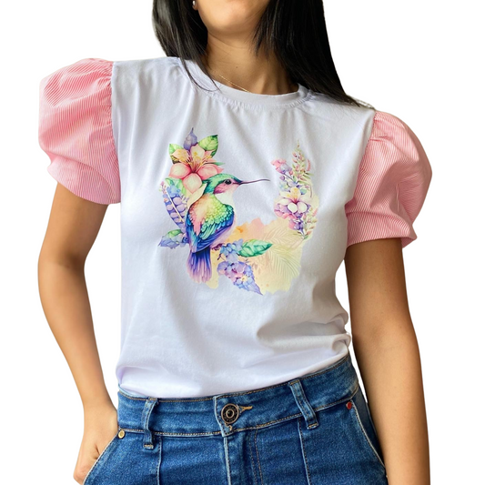 Blusa manga rosada colibrí